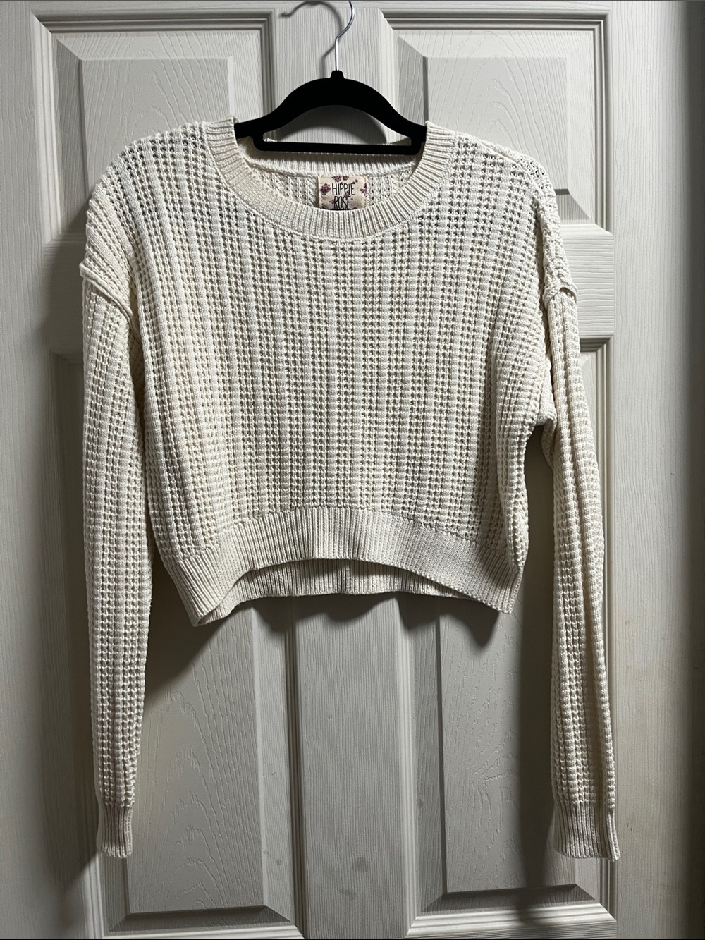 Hippie Rose Cream Waffle-Knit Crewneck Sweater